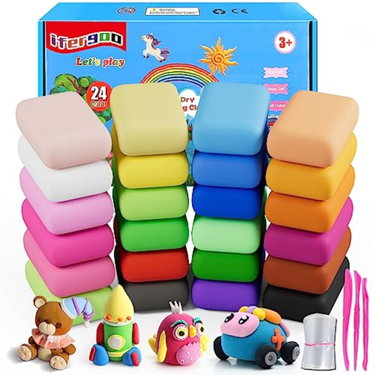 ifergoo Modeling Clay - 24 Colors Air Dry Clay, DIY Magic Clay with Tools and Munuals, Kids Toys Set for Boys and Girls